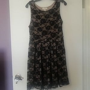 Monteau L dress black lace overlay nude shell knee